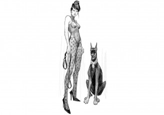 Картинка рисованное люди девушка собака