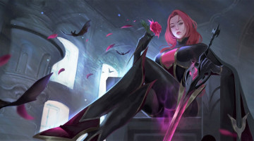 Картинка фэнтези девушки девушка кресло меч летучие мыши роза