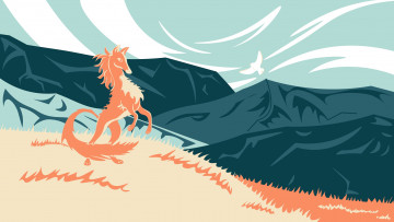 обоя векторная графика, животные , animals, животное, горы, поля