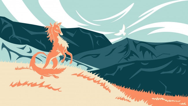 Обои картинки фото векторная графика, животные , animals, животное, горы, поля