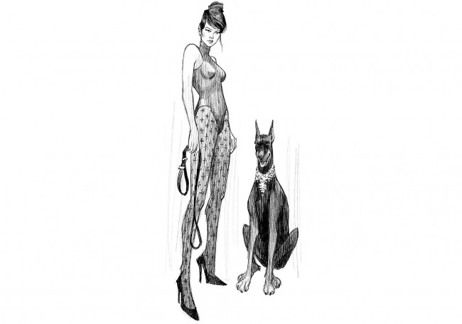 Обои картинки фото рисованное, люди, девушка, собака