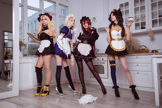Обои картинки фото девушки, - креатив,  косплей, костюмы, образы, горничные, кухня