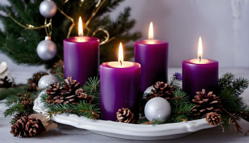 Картинка праздничные новогодние+свечи композиция свечи еловые ветки