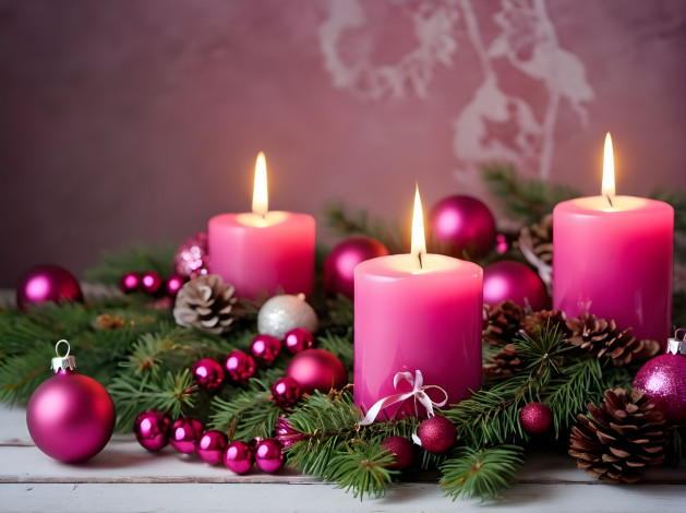 Обои картинки фото праздничные, новогодние свечи, композиция, свечи, еловые, ветки