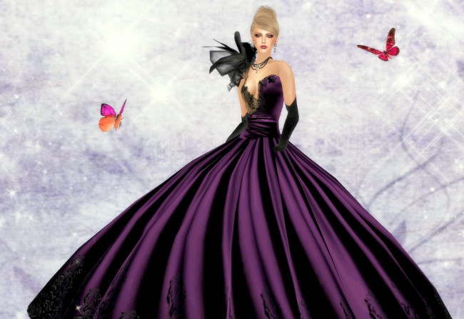 Обои картинки фото 3д, графика, people, люди, бабочки, платье, девушка
