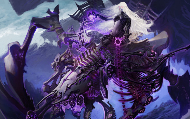 Обои картинки фото фэнтези, маги, скелет, магия, колдунья