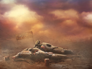 обоя фэнтези, роботы,  киборги,  механизмы, разрушение, робот, постапокалипсис, крыса