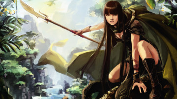 Картинка фэнтези девушки охотница оружие рисунок охота девушка