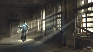 Картинка фэнтези магия дом полет свет