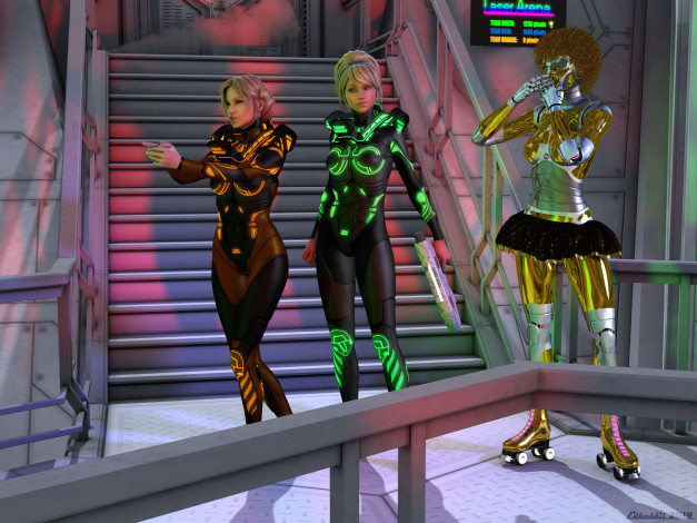 Обои картинки фото 3д графика, fantasy , фантазия, лесница, девушки