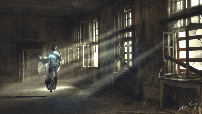 Обои картинки фото фэнтези, магия, дом, полет, свет