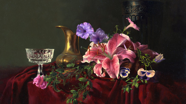 Обои картинки фото рисованные, живопись, кувшин, натюрморт