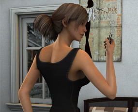 Картинка 3д+графика люди+ people девушка взгляд фон телефон