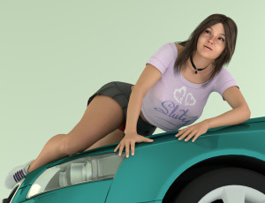 Картинка 3д+графика люди+ people девушка взгляд фон автомобиль