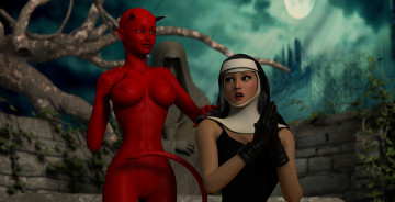 Картинка 3д+графика фантазия+ fantasy демон монашка