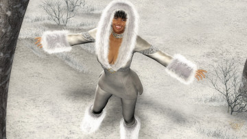 Картинка 3д+графика люди+ people взгляд девушка снег улыбка фон шуба