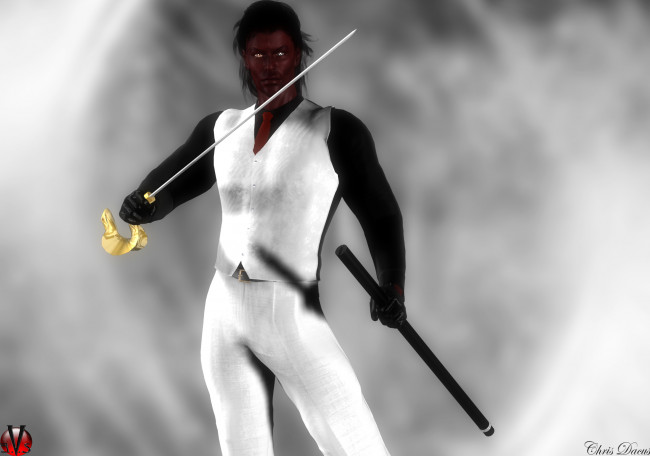 Обои картинки фото 3д графика, фантазия , fantasy, оружие, фон, взгляд, мужчина