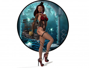 Картинка 3д+графика люди+ people девушка фон чулки взгляд шпага