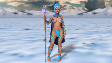 Картинка 3д+графика фантазия+ fantasy девушка фон взгляд посох