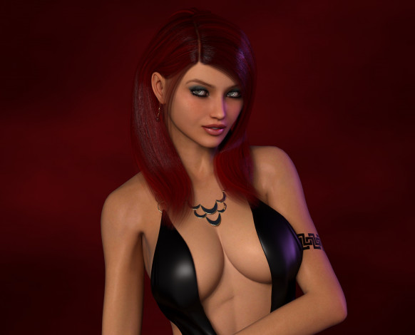 Обои картинки фото 3д графика, люди , people, девушка, рыжая, фон, взгляд