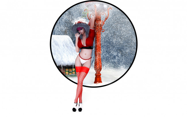 Обои картинки фото 3д графика, люди , people, девушка, фон, взгляд, снег, чулки