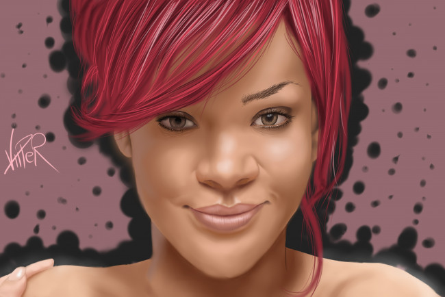 Обои картинки фото рисованное, люди, девушка, взгляд, фон, улыбка