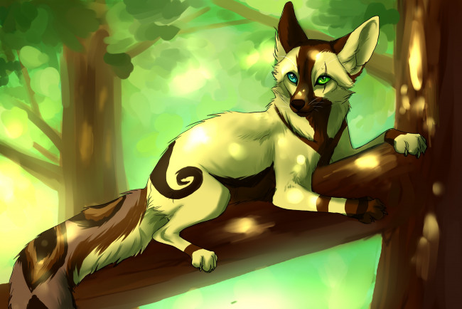 Обои картинки фото рисованное, животные,  коты, кот, ветка