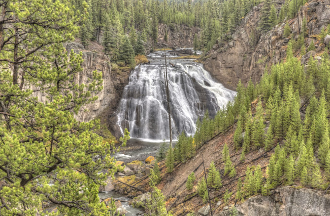 Обои картинки фото природа, водопады, лес, река, водопад