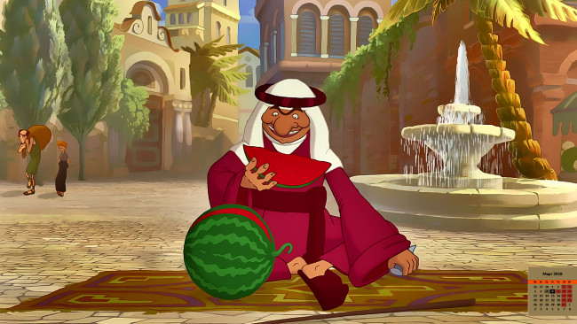 Обои картинки фото календари, кино,  мультфильмы, арбуз, фонтан, мужчина, 2018