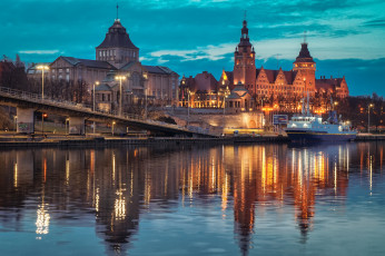 Картинка szczecin города -+огни+ночного+города простор