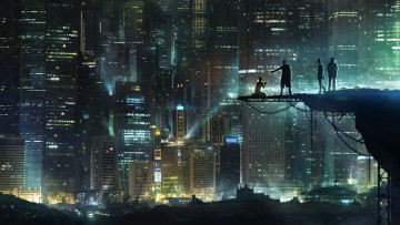 Картинка фэнтези иные+миры +иные+времена убийство люди фигуры огни город