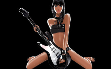 Картинка векторная+графика девушки+ girls брюнетка гитара