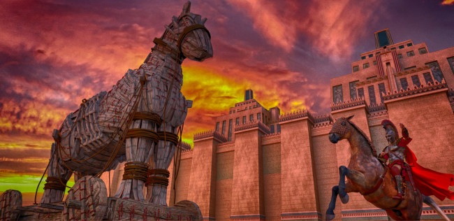 Обои картинки фото 3д графика, фантазия , fantasy, лошадь, взгляд, фон, мужчина