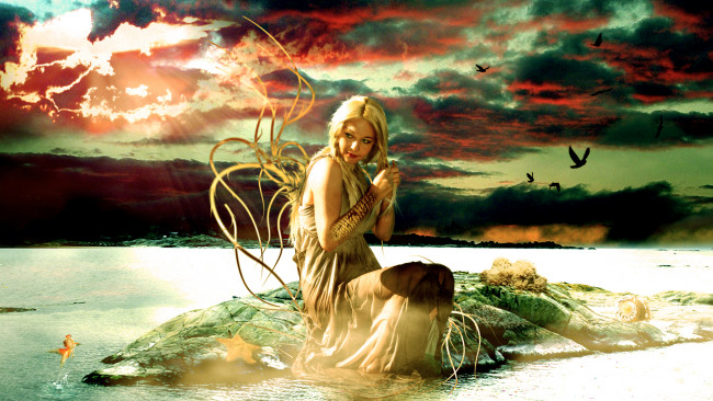 Обои картинки фото фэнтези, фотоарт, фон, взгляд, девушка