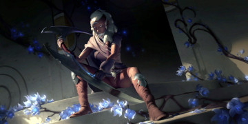 Картинка видео+игры league+of+legends +legends+of+runeterra девушка оружие порог здание цветы