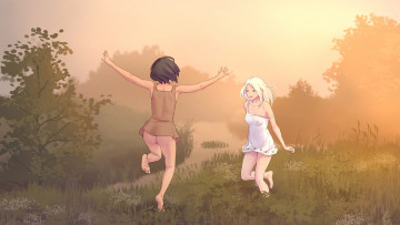 Картинка аниме пейзажи +природа красивые девушки радуются