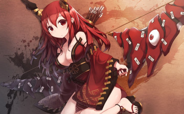 Картинка аниме ангелы +демоны девушка рога стрелы печати