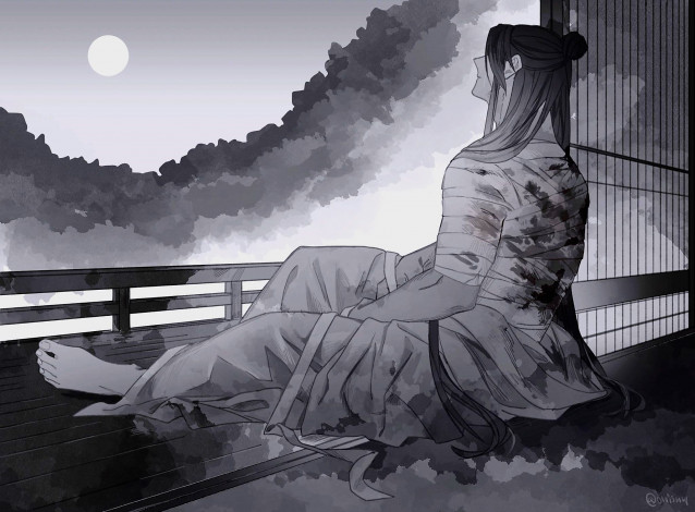 Обои картинки фото аниме, mo dao zu shi, лань, ванцзи, бинты, кровь, порог