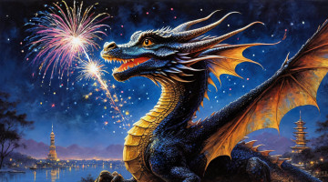 Картинка фэнтези драконы нейросети графика нейроарт ai art нейронные сети рисунки нейро искусство нейрографика graphics neuroart neural networks drawings neuro neurography дракон фейерверк салют ночь