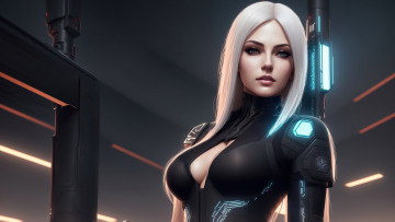 Картинка нейросеть фэнтези девушки girl fantasy armor art cyberpunk blond digital