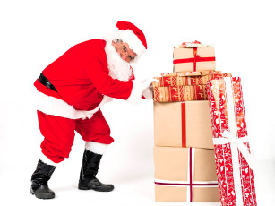 обоя праздничные, дед мороз,  санта клаус, санта, клаус, подарки, коробки