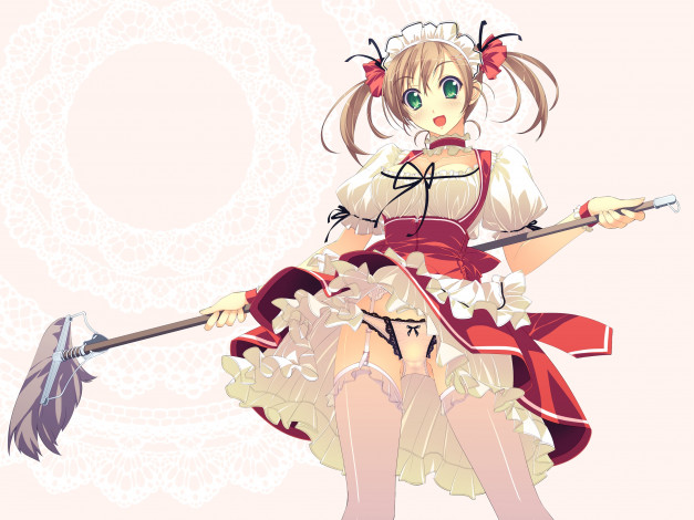 Обои картинки фото аниме, *unknown, другое, девушка, горничная, швабра