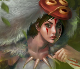 Картинка аниме mononoke hime принцесса мононоке девушка маска нож