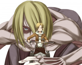 Картинка аниме shingeki+no+kyojin взгляд annie leonhardt оружие простой фон гигант солдат девушка