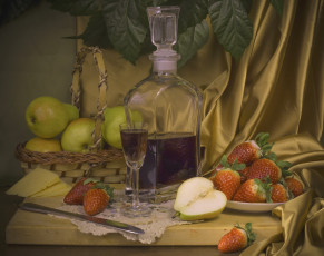 Картинка еда натюрморт наливка груши клубника