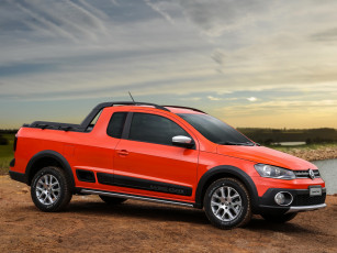 обоя автомобили, volkswagen, красный, 2013, cross, saveiro