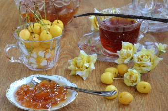 Картинка еда разное черешня варенье цветы