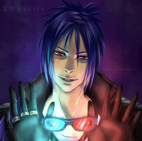 Обои картинки фото аниме, katekyo hitman reborn, очки, парень, мафиози, реборн, иллюзионист, учитель, кольца, рокудо, мукуро, перчатки, взгляд