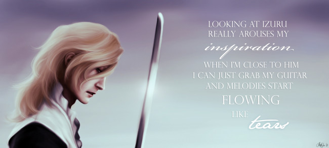 Обои картинки фото аниме, bleach, блондин, парень, арт, блич, надписи, меч, занпакто