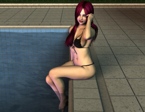 Картинка 3д+графика люди+ people взгляд девушка бассейн фон